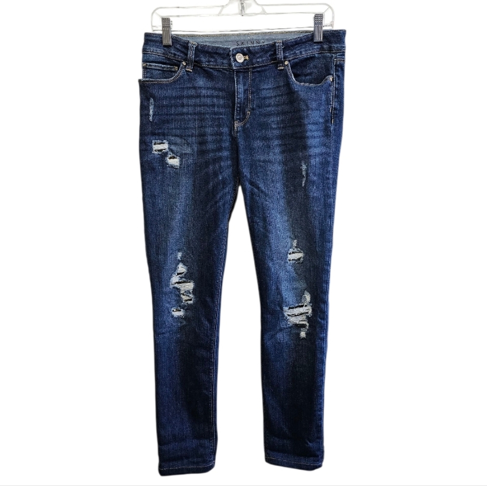 White House Black Market. Blue Distressed Skinny Jeans